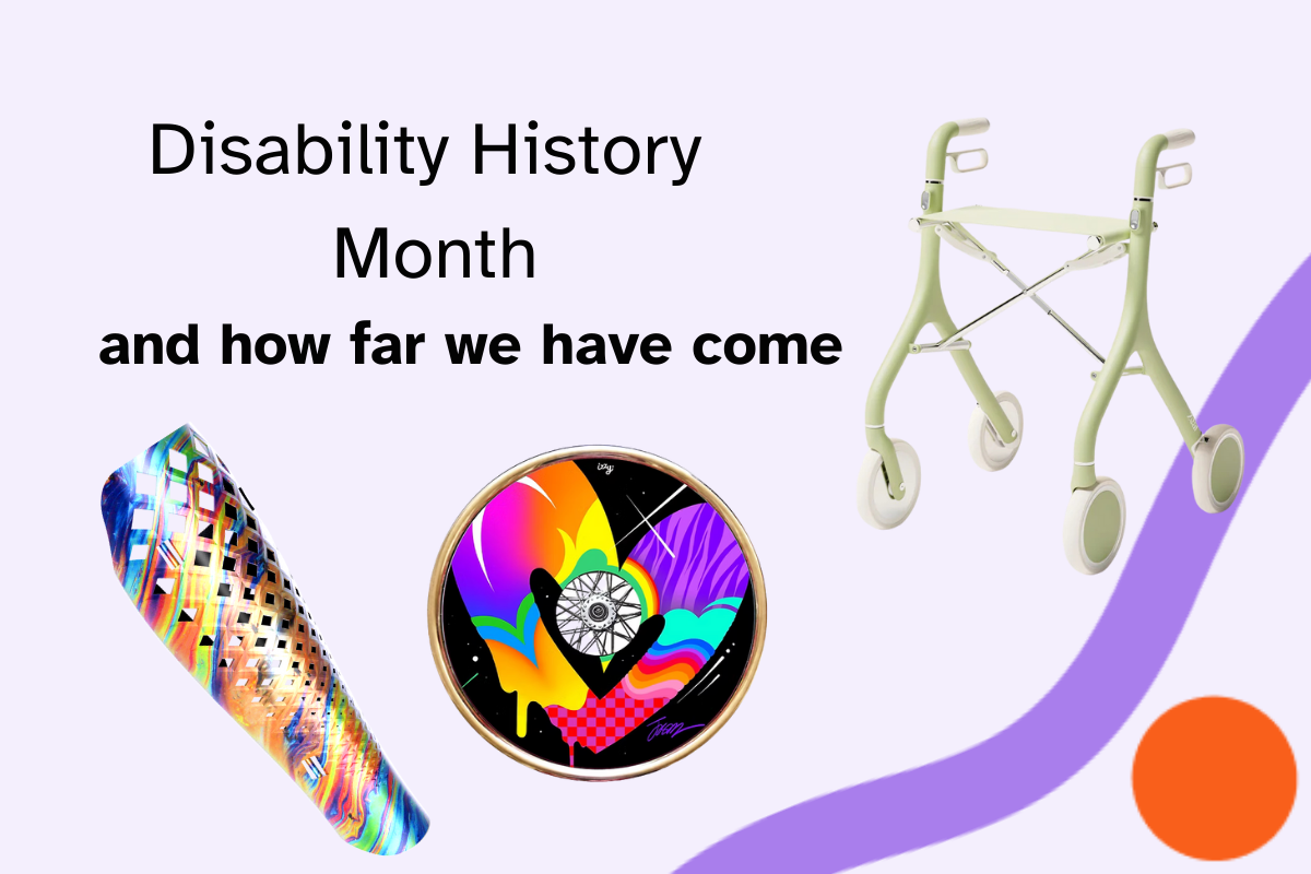 Blog header shows LimbART, Izzy's Wheels and Zeal as examples of modern day disability product design.